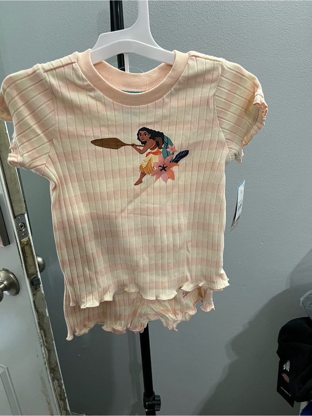 Disney Peach & Cream Striped Short Sleeve Top and short set with Moana Graphic